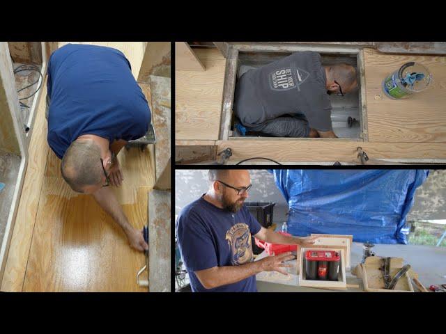 ️ DIY Hurricane-damaged catamaran: Engine compartments, floors, and battery shelf  Ep619