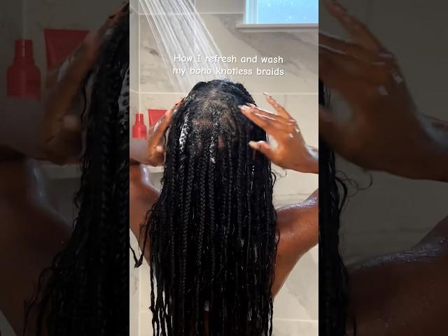 Refresh and wash my knotless boho braids with me #fashion #grwm #viralvideos #ootd #viral #braids