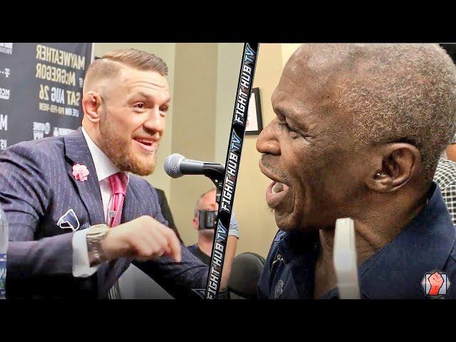 FLOYD MAYWEATHER SR ERUPTS ON CONOR MCGREGOR IN FIRST ENCOUNTER! THROWS PUNCH AS CONOR LAUGHS AT HIM