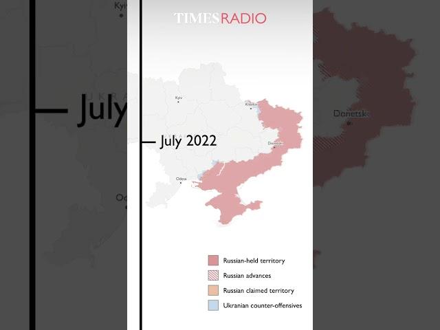 How much land has Russia gained from Ukraine one year since the conflict began?