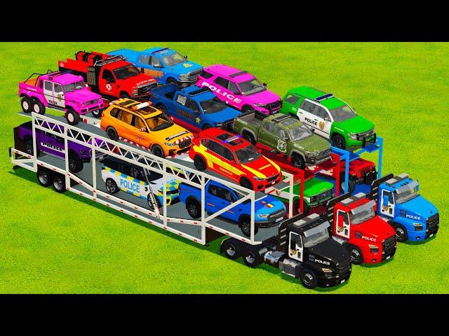 TRANSPORTING ALL SUV & PICKUP POLICE CARS WITH HAULER TRUCKS! Farming Simulator 22