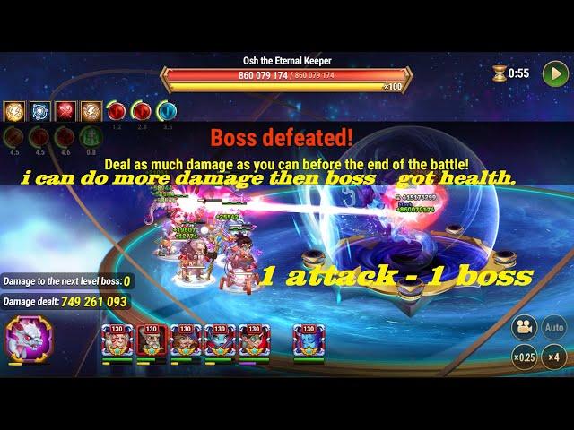 799 mil Damage vs 160 Osh. Killing Osh in Asgard with 1 attack with Cornelius team.