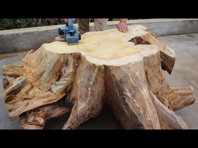 Amazing Idea Of Recycling Wood From Dry Stump Removed // Build Outdoor Large Wooden Table And Chairs