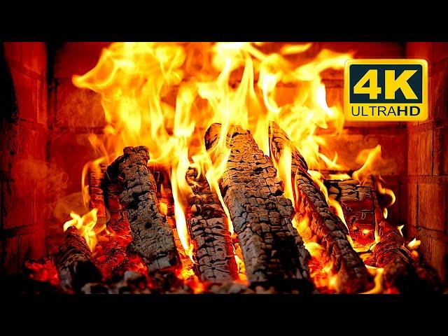  FIREPLACE Ultra HD 4K. Fireplace with Crackling Fire Sounds. Fireplace Burning. Fire Background