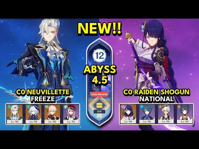 NEW Spiral Abyss 4.5 Floor 12 (9 Stars) C0 NEUVILLETTE FREEZE & C0 RAIDEN NATIONAL | Genshin Impact