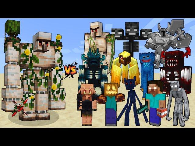 New Mutant Iron Golem vs Minecraft bosses & Mini bosses - Minecraft Boss Battle