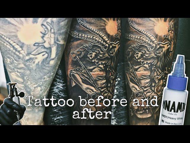 white ink on old tattoo (Real time video)