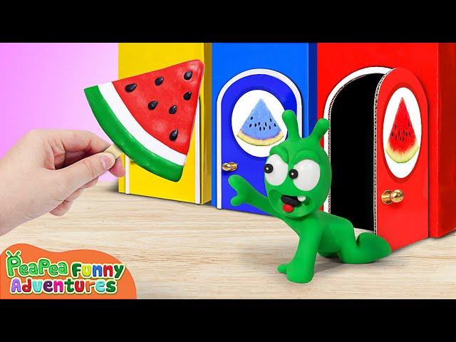 Pea Pea Have Fun with Watermelon from Mystery Colored Door - Pea Pea Funny Adventures