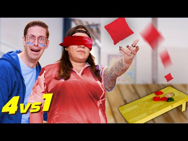 Can 4 Guys Beat a Blindfolded Cornhole Champion?