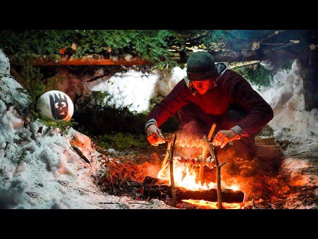 Solo Winter Survival in Primitive Shelter - no tent, no sleeping bag