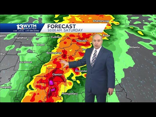 Storm timeline: when to expect disruptive storms and a flash flooding threat in Alabama Saturday