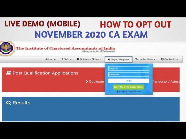 LIVE: DEMO HOW TO OPT OUT |CA EXAM NOV20| OPT OUT FULL PROCESS | CHARTERED STUDIES