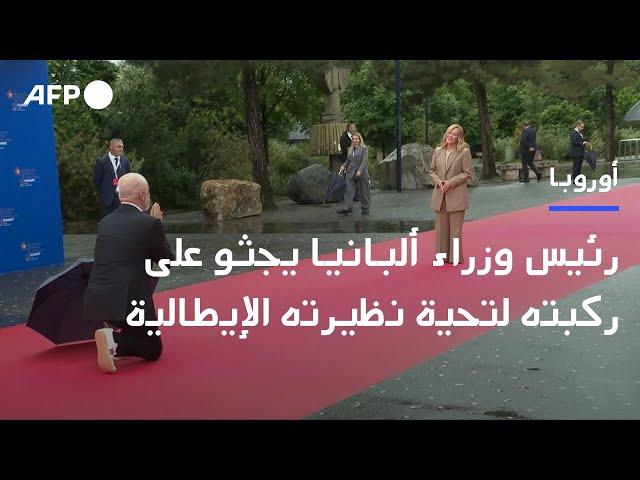 رئيس وزراء ألبانيا يجثو على ركبته لتحية نظيرته الإيطالية | AFP