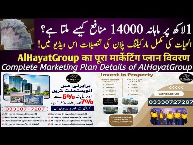 AL HAYAT Group of Companies ki Simple investment plan | Alhayat property full Marketing plan |