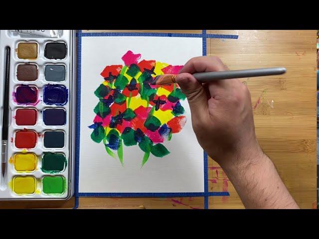 Tutorial of a Semi Abstract Flower Vase Painting in Gouache and Mixed Media
