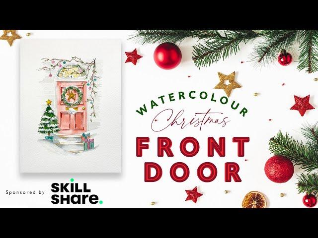 Paint a Watercolour Christmas Front Door