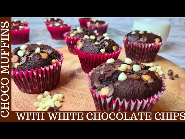 Chocolate Muffins With White Chocolate Chips Recipe| Easy Muffin Recipe For Beginners