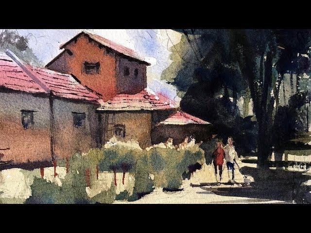 Watercolor Painting Tutorial - How to Paint a Rural Scene