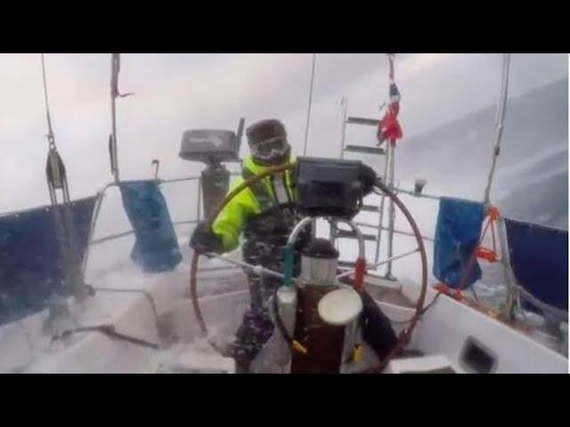 Extreme sailing, Crossing the North Sea winter extreme Sailing Conditions, Huge Waves Stormy Weather