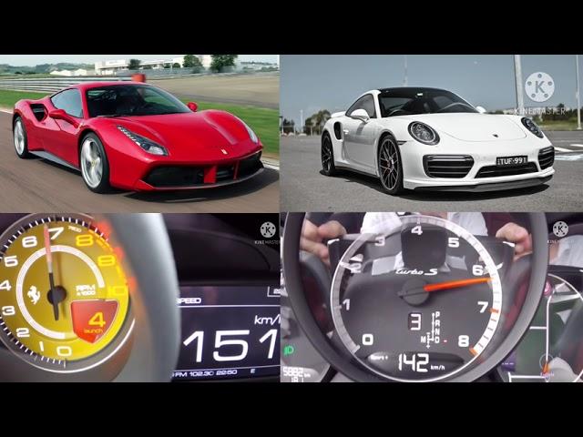 Ferrari 488 GTB vs Porsche 911 991.2 Turbo S 0-200 kmh race