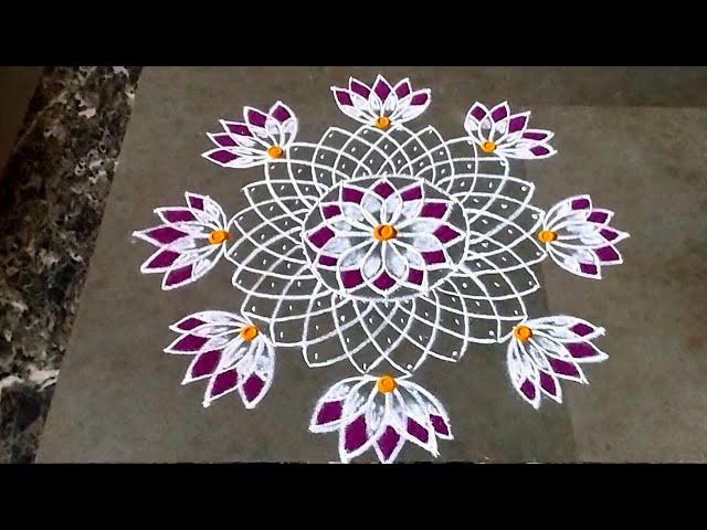 Beautiful Flower kolam for Margazhi Masam| Padi kolam | Easy rangoli muggulu design மார்கழி கோலங்கள்