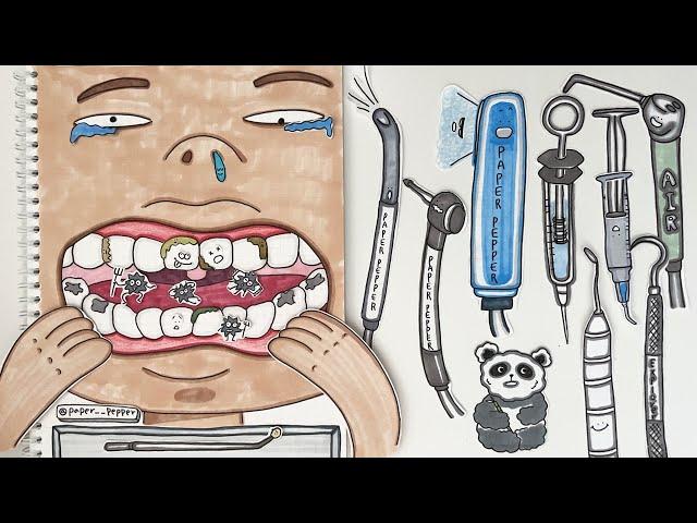 [paper diy] 역대급 충치 치료 ASMR  치과놀이 Dental Care, Cavity Removal, Resin No music