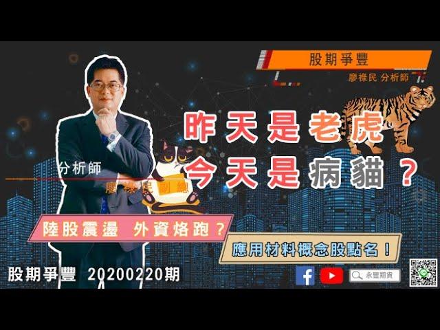 ｜股期爭豐｜20200220期 昨天是老虎 今天是病貓？陸股震盪 外資烙跑 ？應用材料概念股點名！