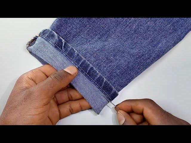  How to shortening a jeans with needle/shortening jeans without sewing machine.(8)