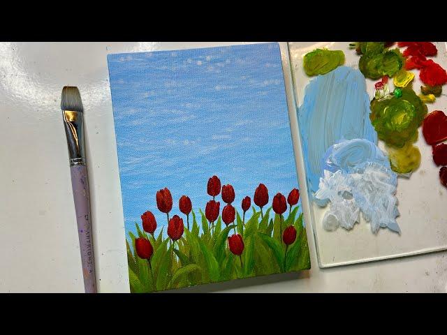 Acrylic painting tulip flowers/ acrylic painting tutorial/ acrylic painting for beginners tutorial