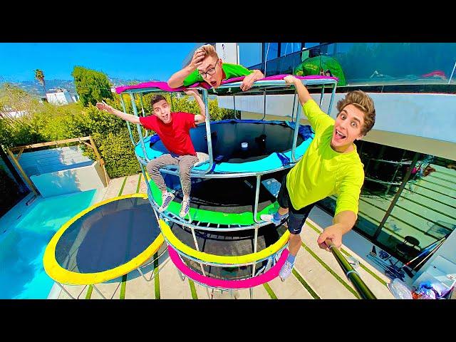 Last to Leave the TRAMPOLINE TOWER Wins Challenge !