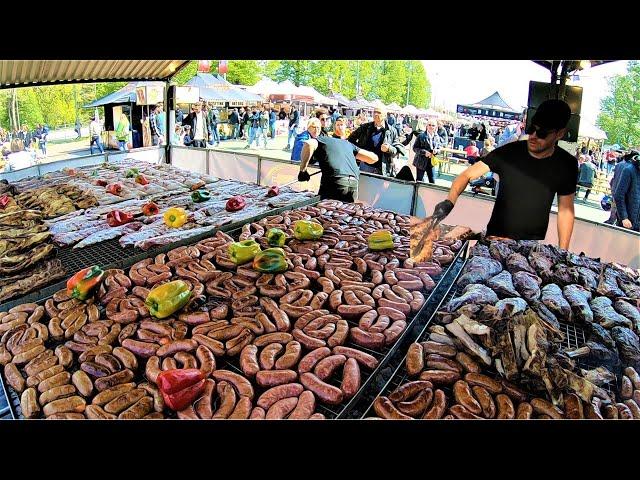 Street Food Fest in Milano, Italy. Burgers, Grilled Meat, Angus, Cheese, Roasted Pork. Idroscalo