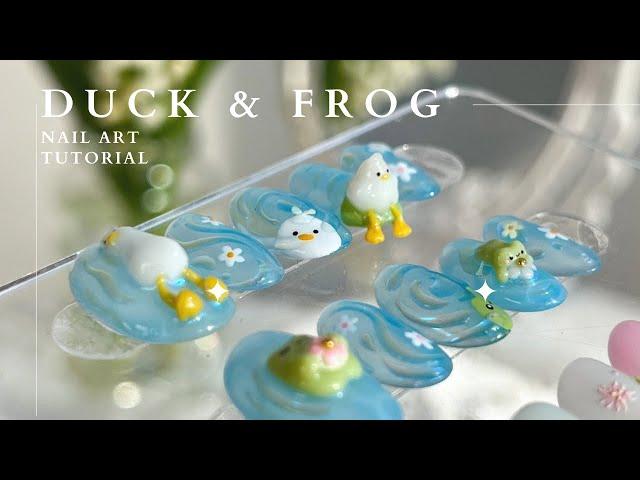 Duck & Frog Pond Nail Tutorial | 3D nail art, 3D Chrome, Water effect nails