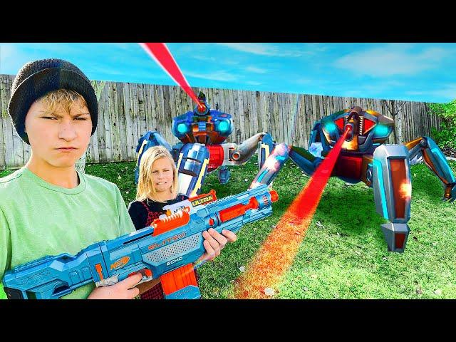 Nerf Battle: Hero Kidz vs Nerf Robots - Pretend Play