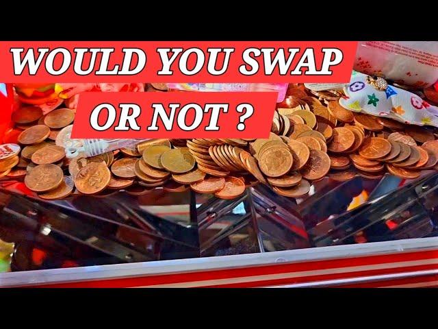 What A Chance to take. Can We Get the key this time? uk arcade amusements 2p pushers claw machines