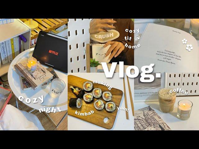 daily vlog : spend a cozy night with me,coffee time,making kimbab,reading,being a homebody