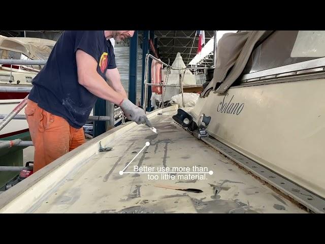 SV LIMA - Teak deck #4 - How to prepare the deck for epoxy priming, coating and Kiwigrip