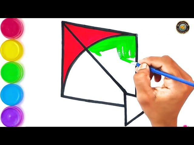 How to draw Kite 🪁 Drawing easy step by step || Easy step by step colour flying Kite drawing.