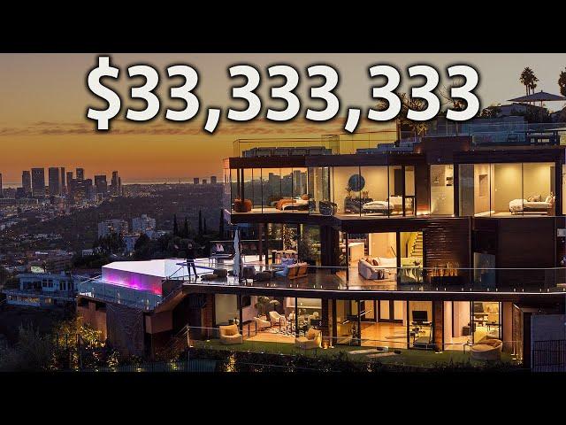 Touring a $33,333,333 HOLLYWOOD HILLS Cliffside Modern Glass Mansion