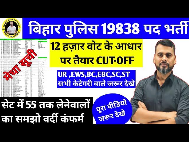 BP 19838 पद भर्ती/12000 वोट के आधार पर तैयार CUT-OFF/55 नंबर वालों का वर्दी कंफर्म/रैंक देखो अपना