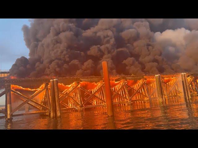 Video shows massive trestle bridge fire in Metro Vancouver