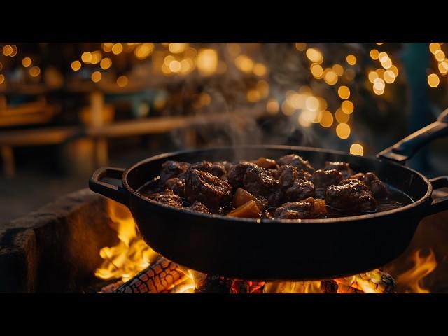 Ancient Stew Recipe Cooked Over Open Fire - A Hearty Meal for the Whole Group!