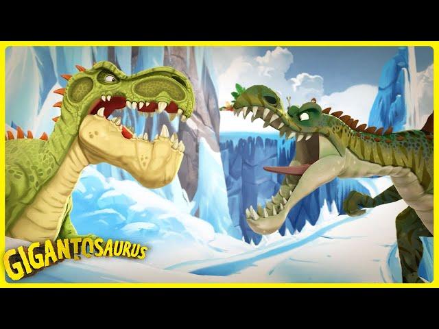 DINO BATTLE: Giganotosaurus vs Spinosaurus | Dinosaurs Cartoons for Kids