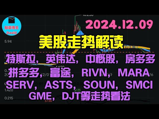 12月10日，特斯拉、英伟达、中概股、房多多、拼多多、富途、RIVN、MARA、SERV、ASTS、SOUN、SMCI、GME、DJT等走势看法️️ #美股推荐2024 #美股大涨   #中概股