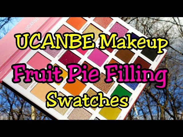 Swatches of the fun UCANBE Makeup - Fruit Pie Filling Eyeshadow Palette