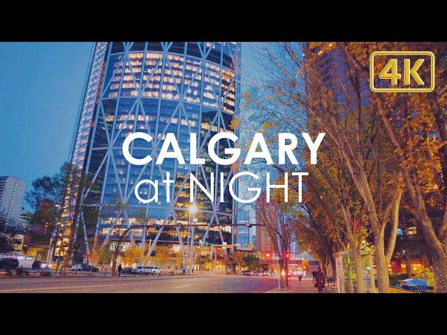 Walking in Calgary at Night | City Tour [4K]