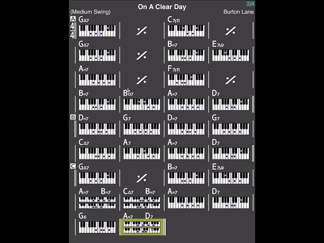 On a Clear Day backing Track 135bpm | No Piano & Guitar | Medium Swing | With Piano Chord Chart