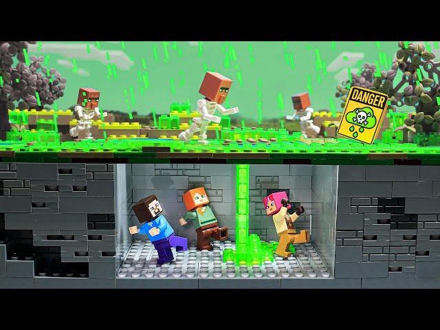 I Build an Ultimate Secret Basement to survive the ACID RAIN | Lego Minecraft Animation