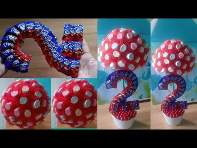 Diy number candy design and marshmallow bouquet for birthday