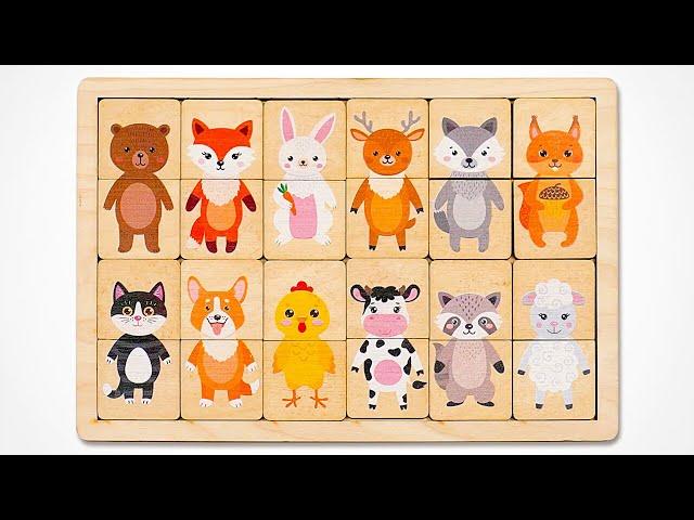 Learn Animals & Play Match the Head with Activity Puzzle | Preschool Toddler Toy Learning Video