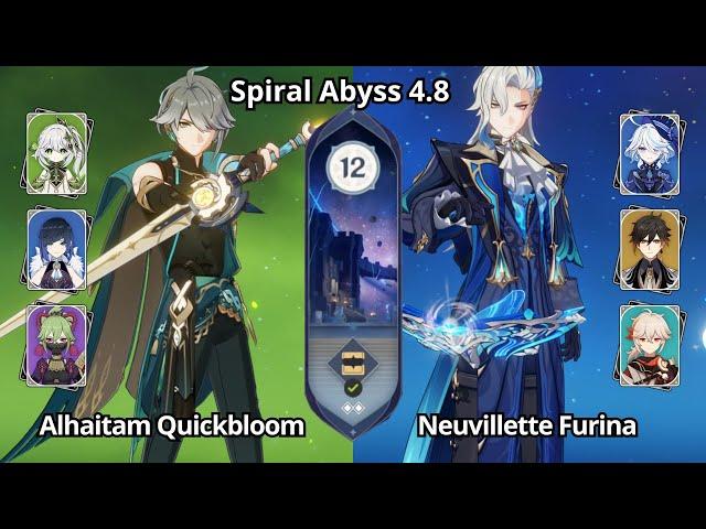 C0 Alhaitam Quickbloom & C0 Neuvillette Furina - Spiral Abyss 4.8 Floor 12 Genshin Impact